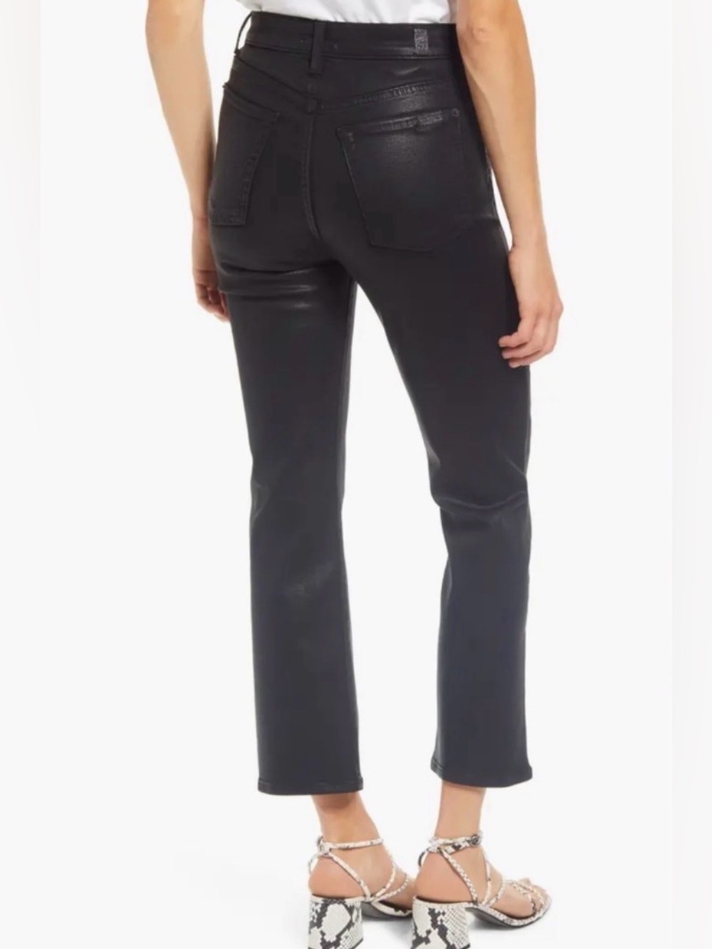 7 For All Mankind Coated High Waist Cropped Straight Black Jeans Matte Sheen, 32 - Picture 2 of 16